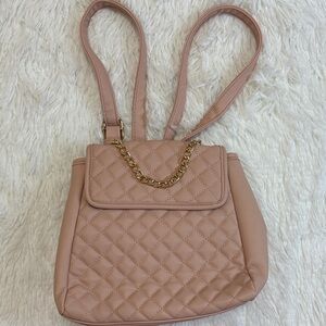 Quilted Pink Backpack with Gold Chain